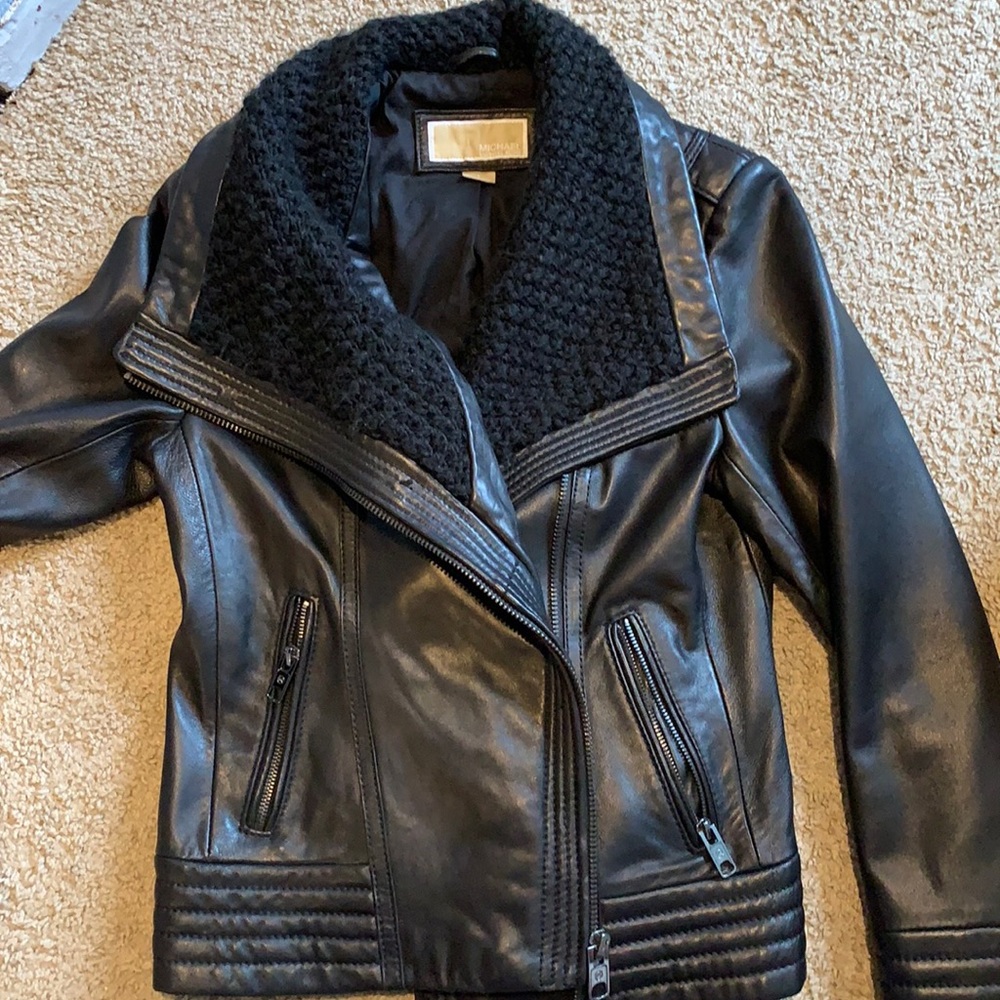 MK black leather coat